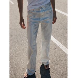 Zara Silver Foil Wide Leg Denim Size 14